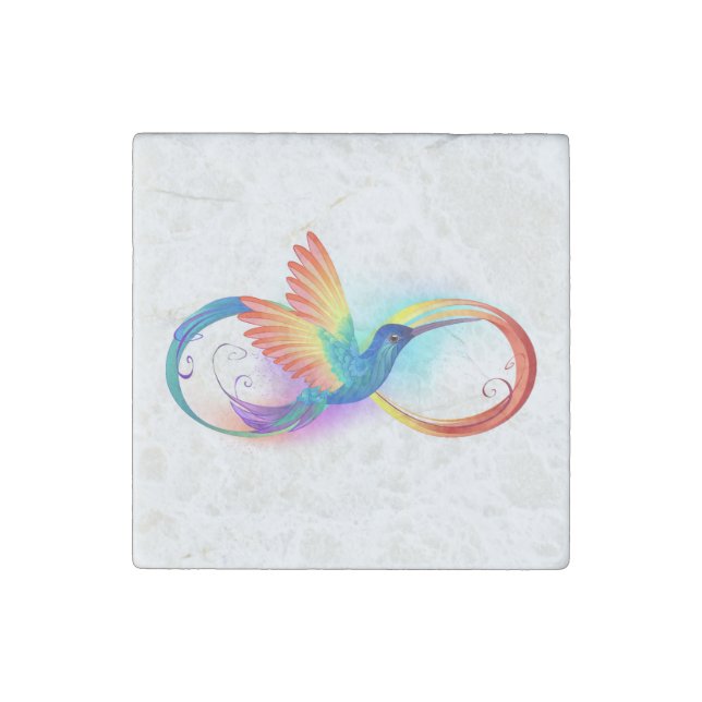 Rainbow Hummingbird with Infinity symbol Stone Magnet (Front)