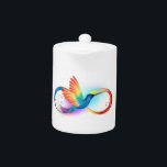 Rainbow Hummingbird with Infinity symbol Teapot<br><div class="desc">Beautiful infinity tattoo with rainbow hummingbird. Rainbow bird.</div>