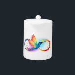 Rainbow Hummingbird with Infinity symbol Teapot<br><div class="desc">Beautiful infinity tattoo with rainbow hummingbird. Rainbow bird.</div>