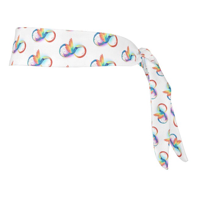Rainbow Hummingbird with Infinity symbol Tie Headband (Rotate 90)