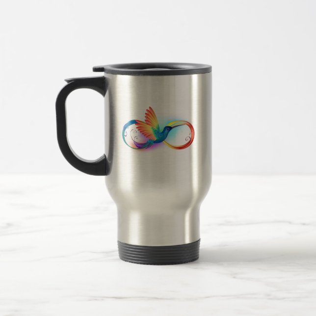 Rainbow Hummingbird with Infinity symbol Travel Mug (Left)
