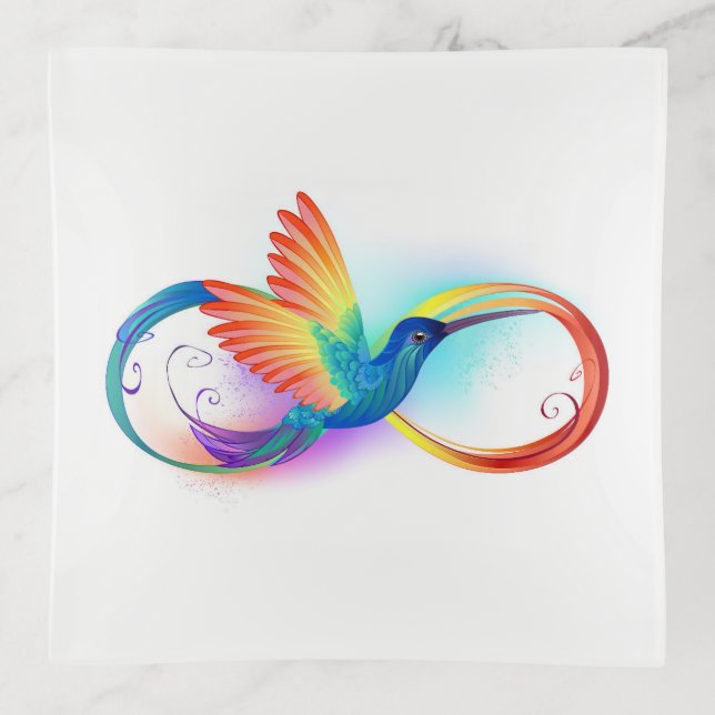 Rainbow Hummingbird with Infinity symbol Trinket Tray (Front)
