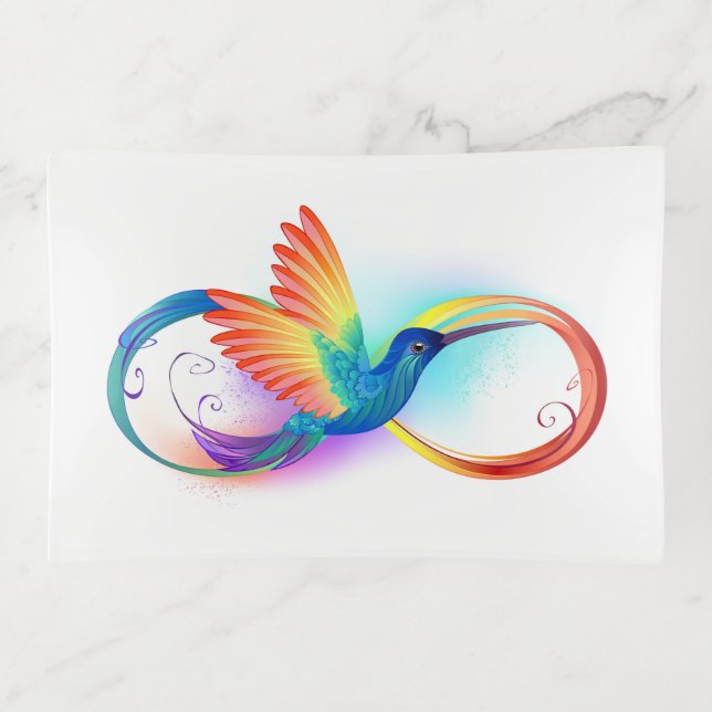 Rainbow Hummingbird with Infinity symbol Trinket Tray (Front)