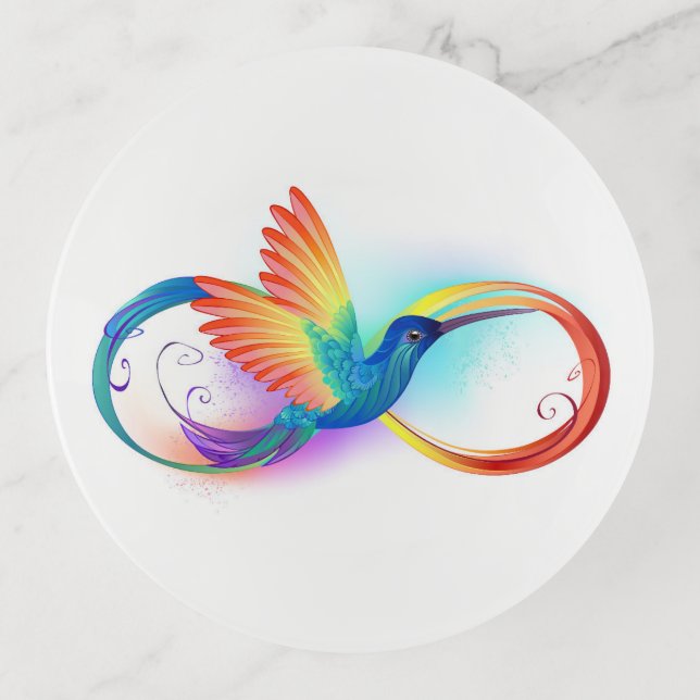 Rainbow Hummingbird with Infinity symbol Trinket Tray (Front)