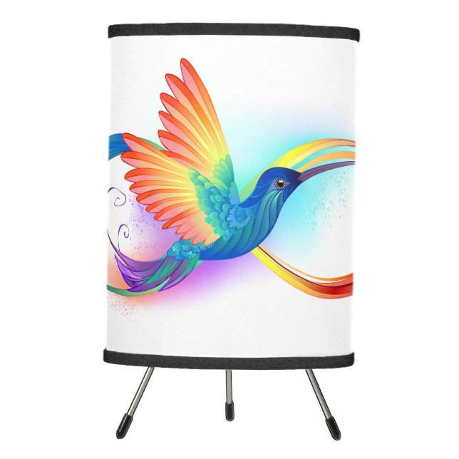 Rainbow Hummingbird with Infinity symbol Tripod Lamp (Front)