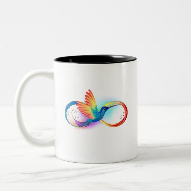Rainbow Hummingbird with Infinity symbol Two-Tone Coffee Mug (Left)