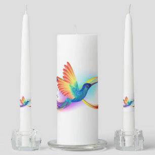 Rainbow Hummingbird with Infinity symbol Unity Candle Set