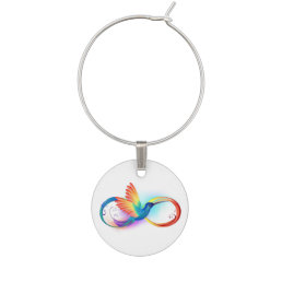 Rainbow Hummingbird with Infinity symbol Wine Charm