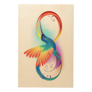 Rainbow Hummingbird with Infinity symbol Wood Wall Art