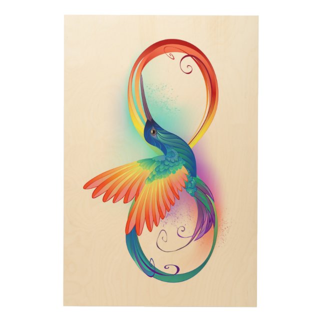 Rainbow Hummingbird with Infinity symbol Wood Wall Art (Front)