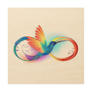 Rainbow Hummingbird with Infinity symbol Wood Wall Art