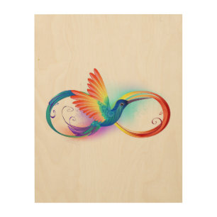 Rainbow Hummingbird with Infinity symbol Wood Wall Art