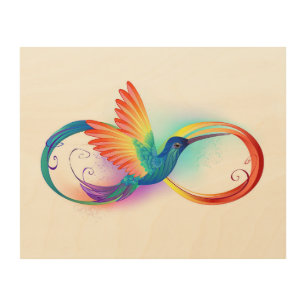 Rainbow Hummingbird with Infinity symbol Wood Wall Art