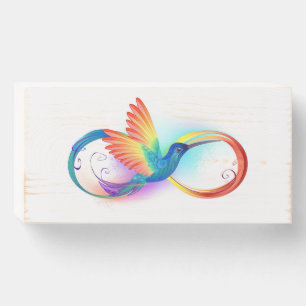 Rainbow Hummingbird with Infinity symbol Wooden Box Sign