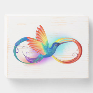 Rainbow Hummingbird with Infinity symbol Wooden Box Sign