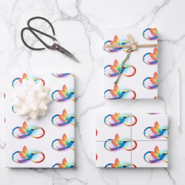 Rainbow Hummingbird with Infinity symbol Wrapping Paper Sheets (Front)