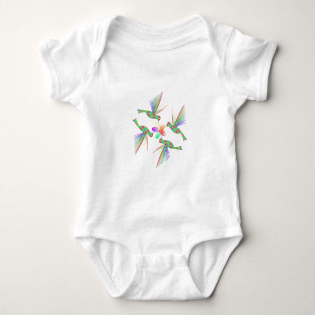 Rainbow Hummingbirds Kissing A Flower Baby Bodysuit (Front)
