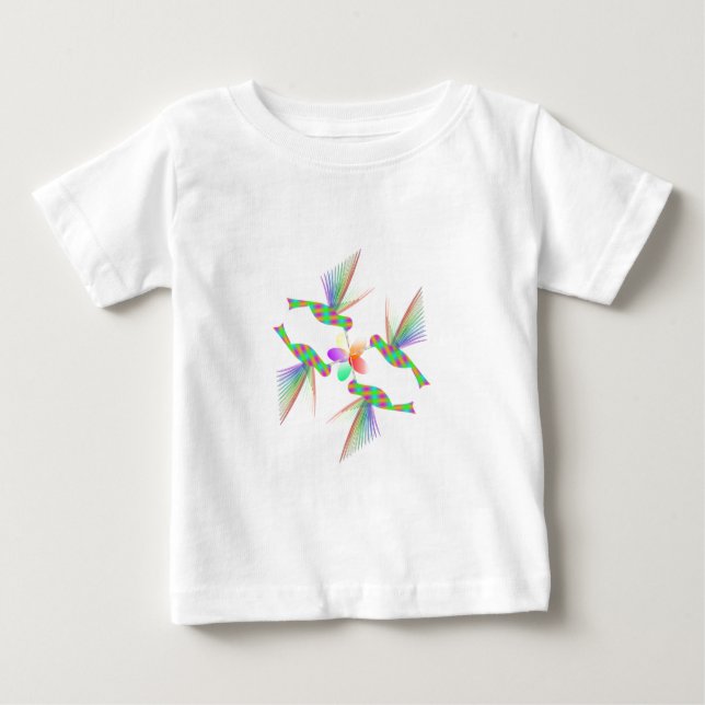 Rainbow Hummingbirds Kissing A Flower Baby T-Shirt (Front)
