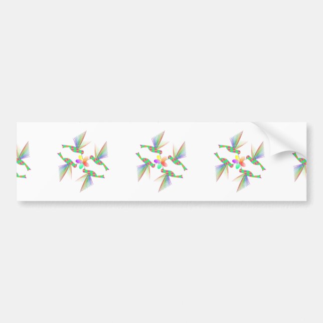 Rainbow Hummingbirds Kissing A Flower Bumper Sticker (Front)