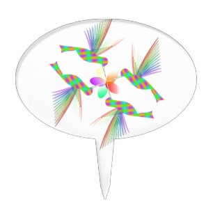 Rainbow Hummingbirds Kissing A Flower Cake Topper