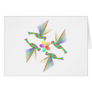 Rainbow Hummingbirds Kissing A Flower Cards