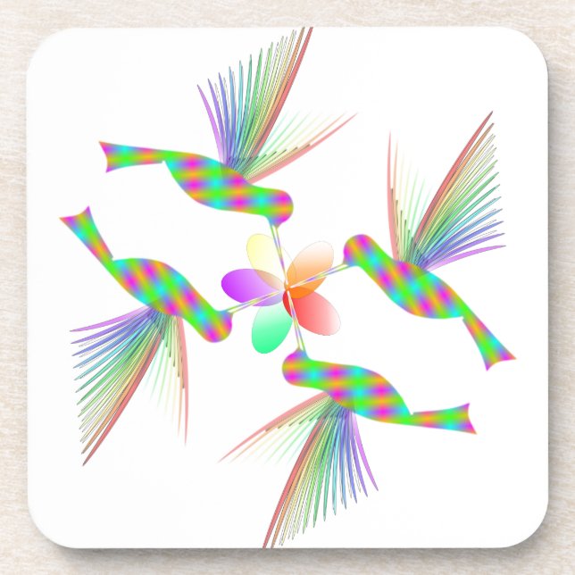 Rainbow Hummingbirds Kissing A Flower Drink Coaster (Front)