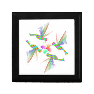 Rainbow Hummingbirds Kissing A Flower Jewelry Box