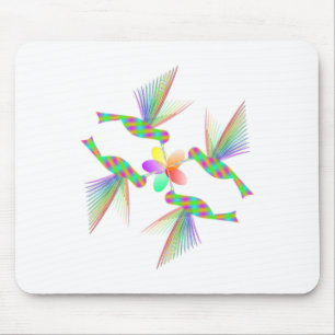 Rainbow Hummingbirds Kissing A Flower Mouse Pad