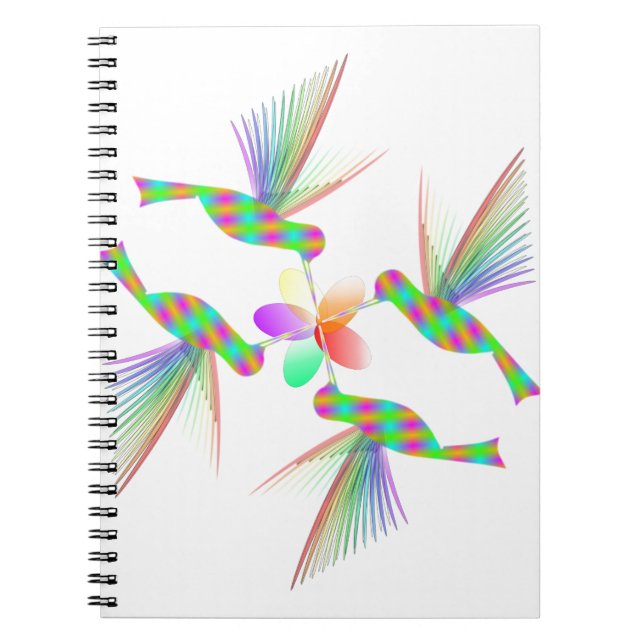 Rainbow Hummingbirds Kissing A Flower Notebook (Front)