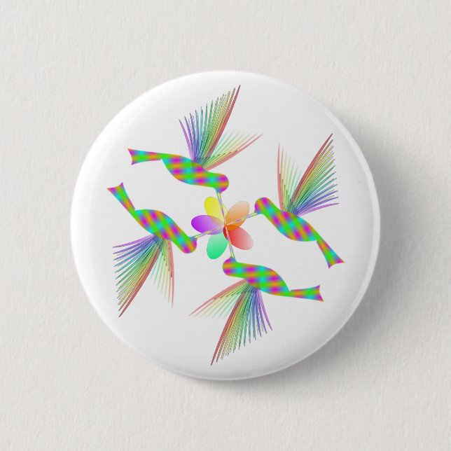 Rainbow Hummingbirds Kissing A Flower Pinback Button (Front)