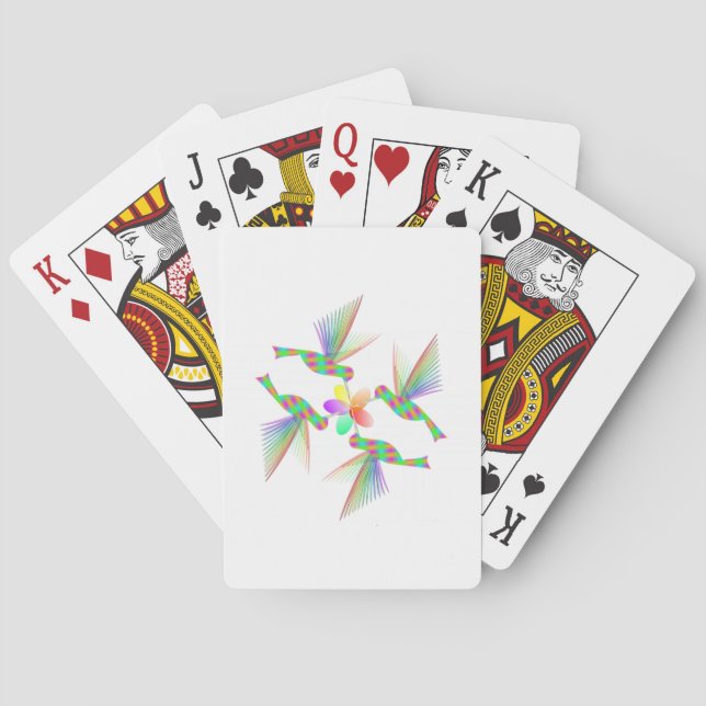 Rainbow Hummingbirds Kissing A Flower Poker Cards (Back)