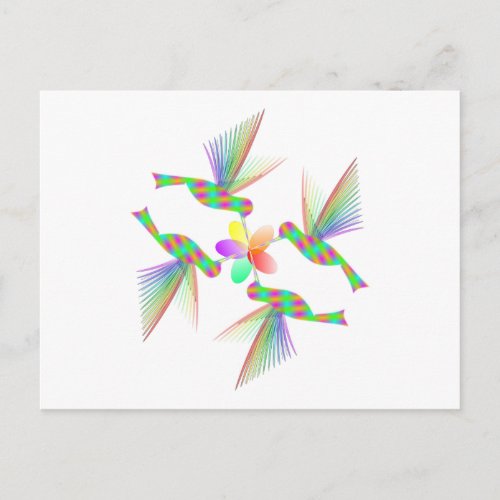 Rainbow Hummingbirds Kissing A Flower Postcard