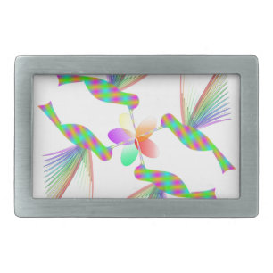 Rainbow Hummingbirds Kissing A Flower Rectangular Belt Buckle