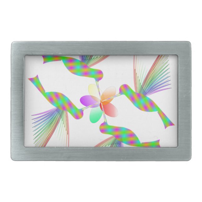 Rainbow Hummingbirds Kissing A Flower Rectangular Belt Buckle (Front)