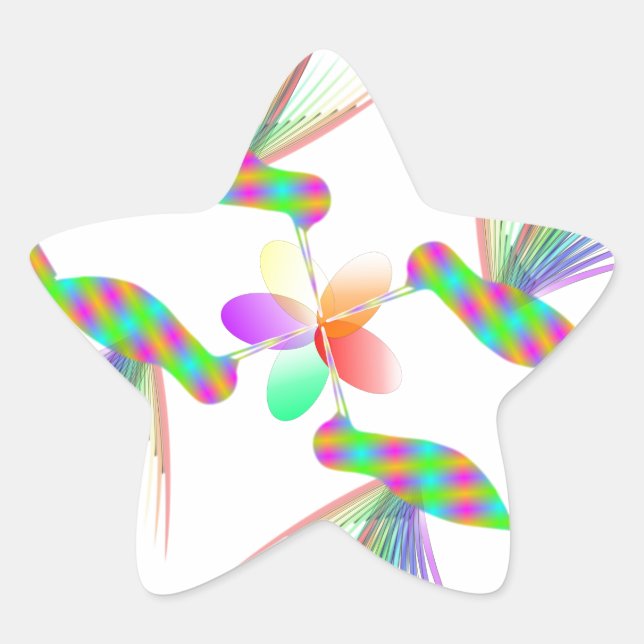 Rainbow Hummingbirds Kissing A Flower Star Sticker (Front)