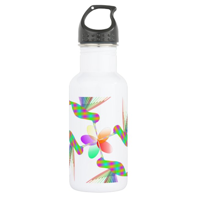 Rainbow Hummingbirds Kissing A Flower Water Bottle (Front)