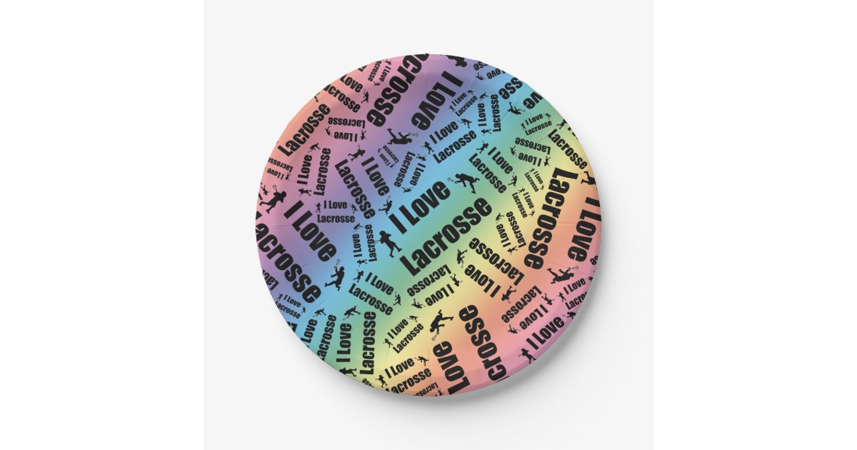 Rainbow I love lacrosse Paper Plates Zazzle