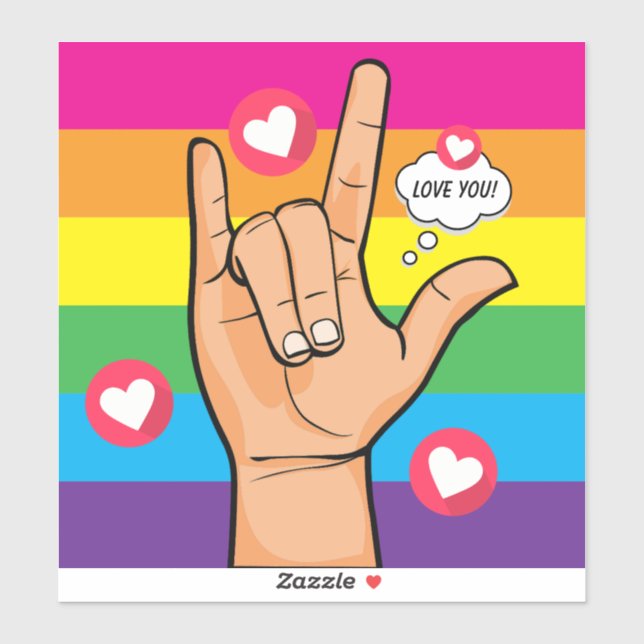 Rainbow I Love You ASL Hand Sign Sticker (Sheet)