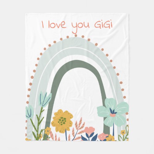 Rainbow I love You GiGi Blue with Flowers Fleece Blanket