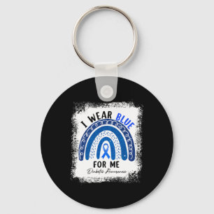 Rainbow I Wear Blue Ribbon For Me T1d Diabetes Awa Keychain