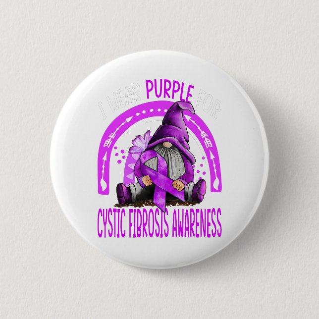 Rainbow I Wear Purple Cystic Fibrosis Awareness Button (Front)