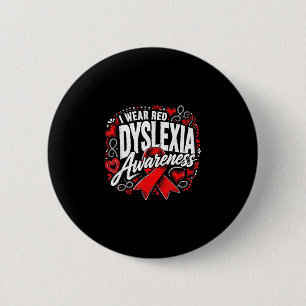 Rainbow i wear red for dyslexia awareness  button
