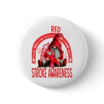 Rainbow I Wear Red Stroke Awareness Gnomes Button