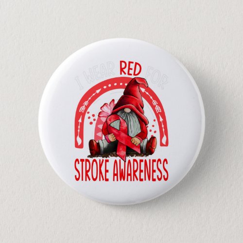 Rainbow I Wear Red Stroke Awareness Gnomes Button