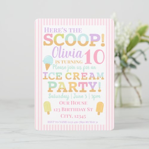 Rainbow Ice Cream Birthday Party Invitation