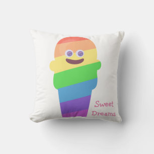 Rainbow Ice Cream Cone Colorful Art Fun Throw Pillow