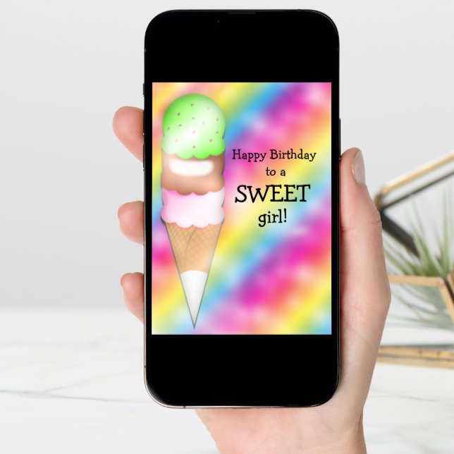 Rainbow Ice Cream Custom Greeting Birthday Card (Front Digital)