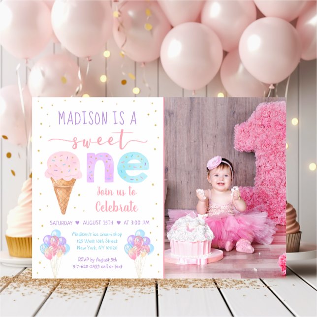 Rainbow Ice Cream First Birthday Invitation (Creator Uploaded)