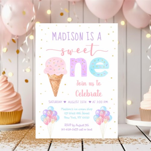 Rainbow Ice Cream First Birthday Invitation