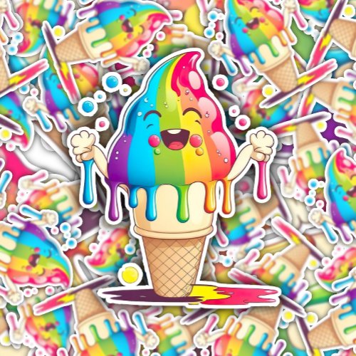 Rainbow Ice Cream Happy Face  Die_Cut Sticker